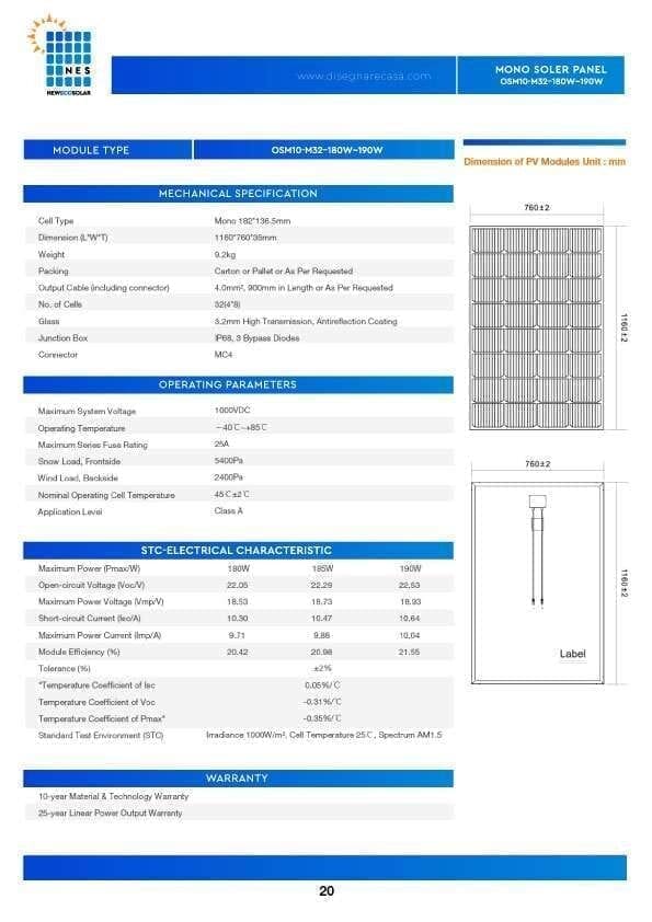 MONO SOLER PANEL-OSM10-M32–180W~190W