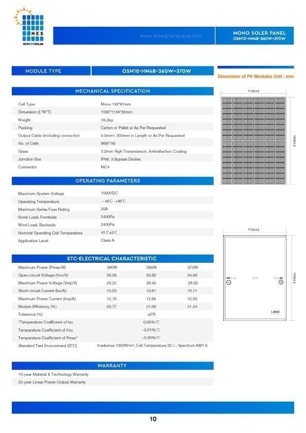MONO SOLER PANEL-OSM10-HM48–360W~370W