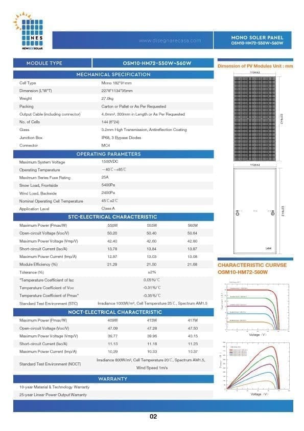 MONO SOLER PANEL-OSM10-HM72–550W~560W