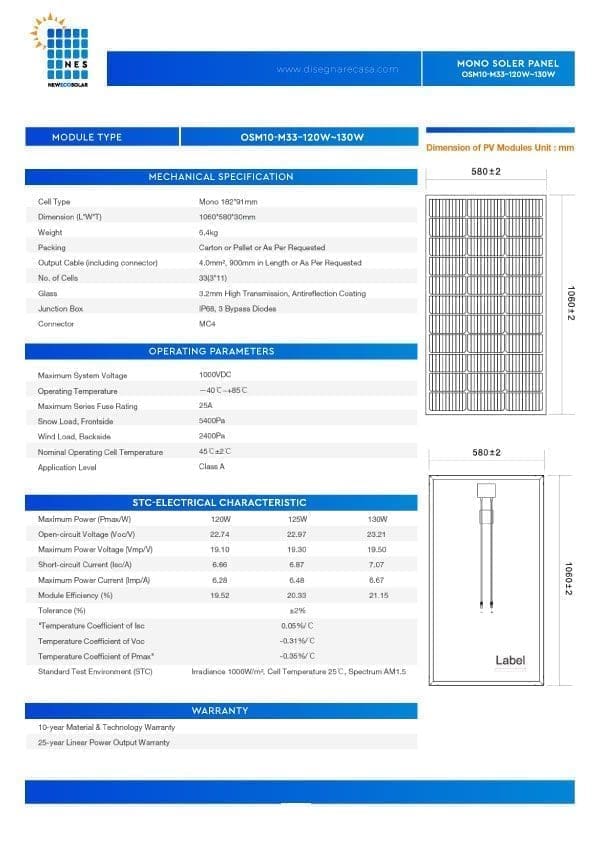 MONO SOLER PANEL-OSM10-M33–120W~130W