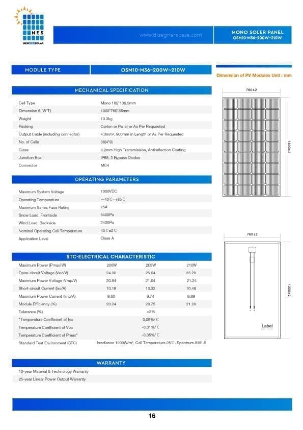 MONO SOLER PANEL-OSM10-M36–200W~210W