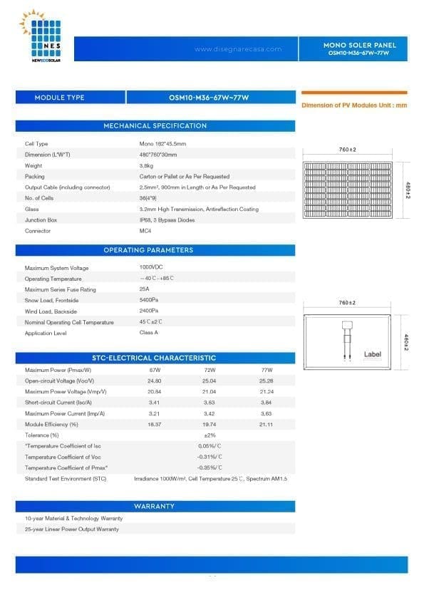 MONO SOLER PANEL-OSM10-M36–67W~77W