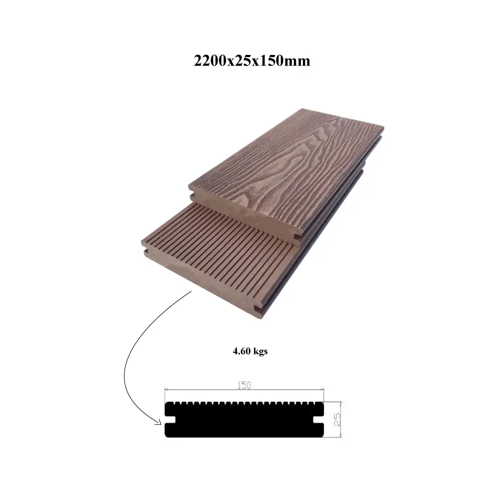 Pavimentazione in WPC Composito Solido con Venatura del Legno in Rilievo 3D, Impermeabile e Resistente alle Intemperie per Esterno