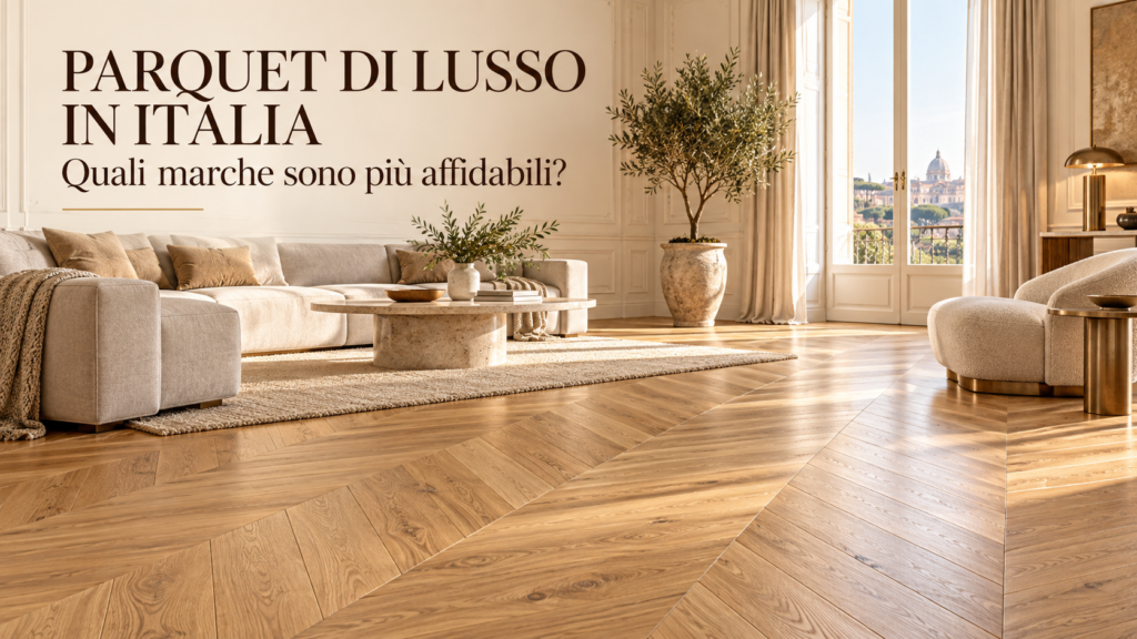 Parquet di lusso in Italia in elegante soggiorno con pavimento in rovere