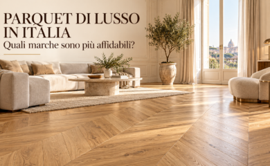 Parquet di lusso in Italia in elegante soggiorno con pavimento in rovere