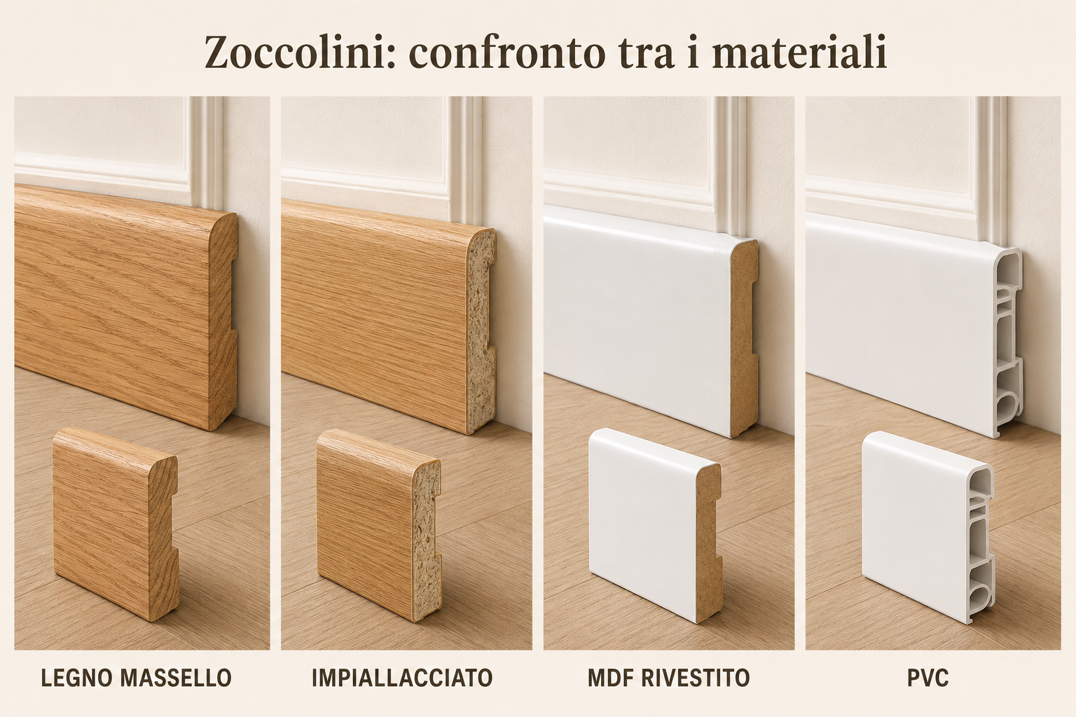 Zoccolini confronto tra i materiali